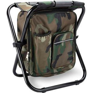Folding Stool Backpack Insulated Cooler Bag, Collapsible Camping Hunting Fishing